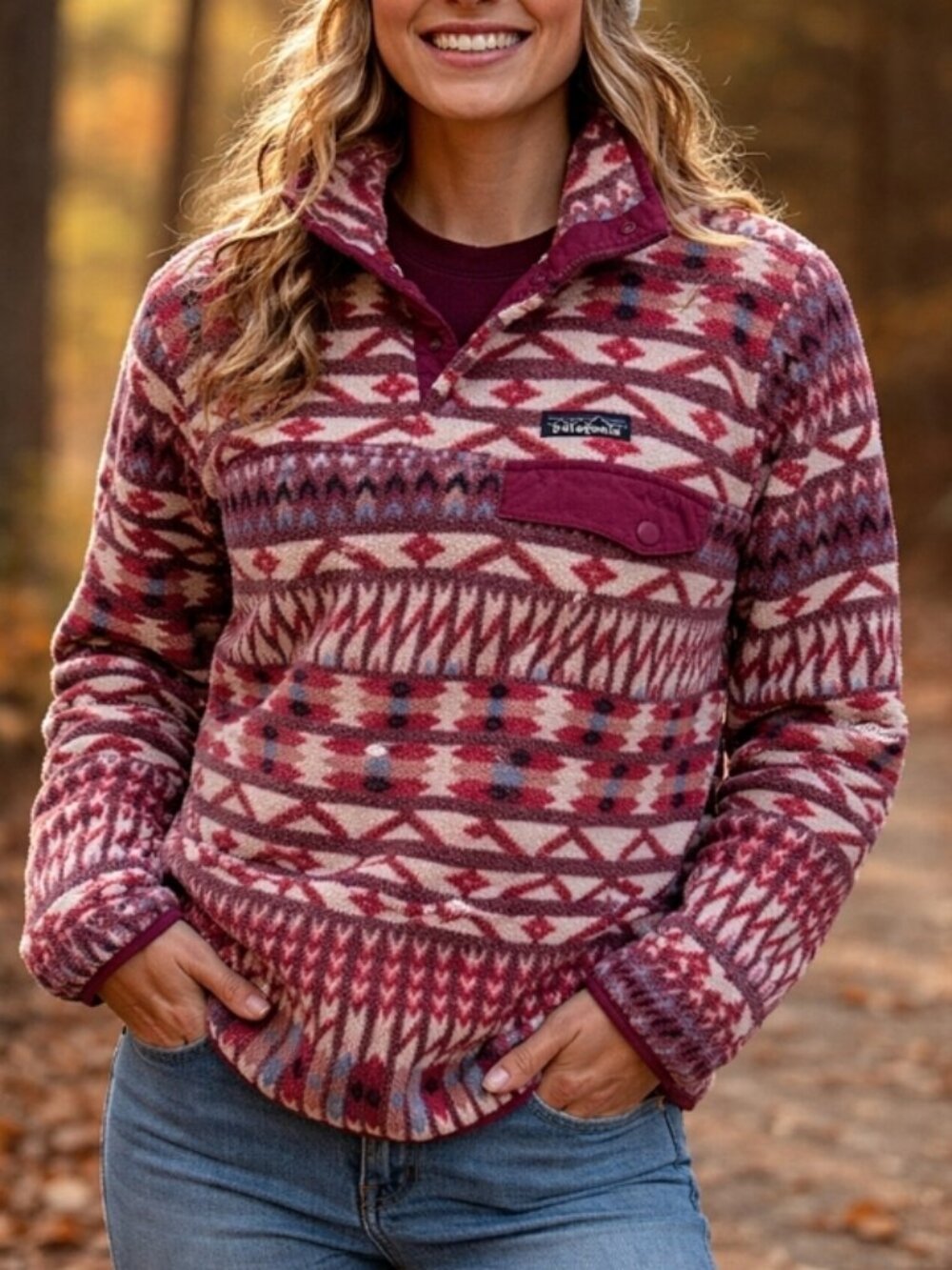 Patagonia Womens Size S Synchilla Snap-T Fleece Pullover Kuta Klash Dark Currant